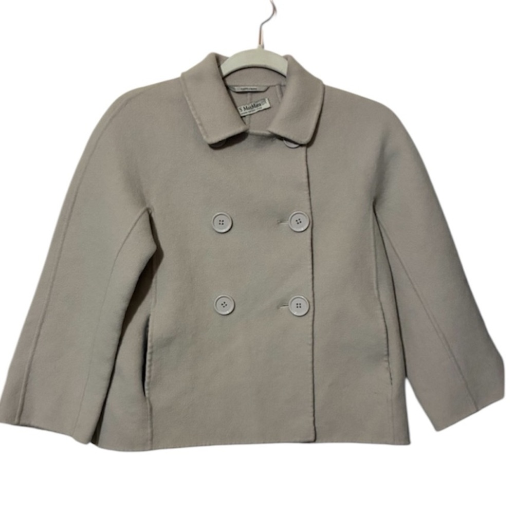 'S Max Mara Double Breasted Cropped 100% Virgin Wool Coat in Neutral Size 8